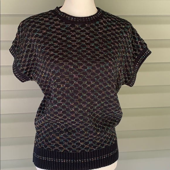 Vintage Sweaters - BELLOCCO Vintage Black Rainbow Sparkle Knit Top